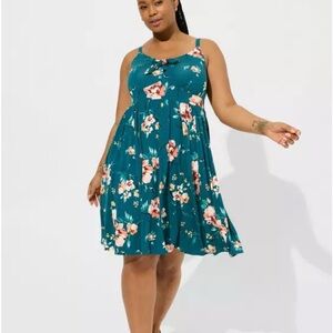 Torrid Teal and Pink Floral Midi Dress